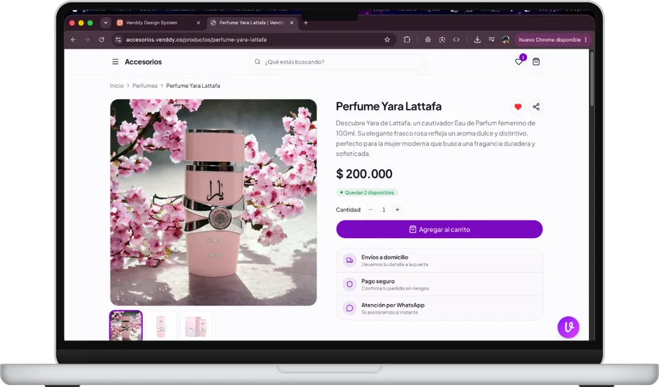 Tienda online de Venddy vista por el cliente